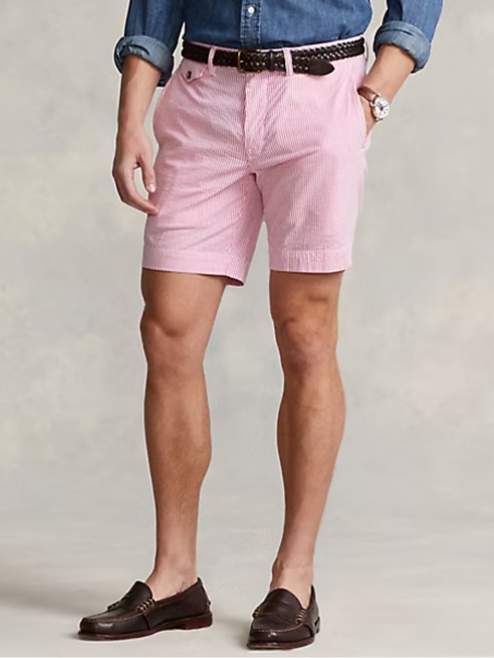 Men’s Polo Golf Ralph Lauren Shorts Pink Striped Seersucker Size 34 Seminole